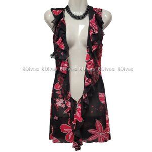 Sheer See Through Red and Black Ruffle Frilly Sleeveless Mini Dress